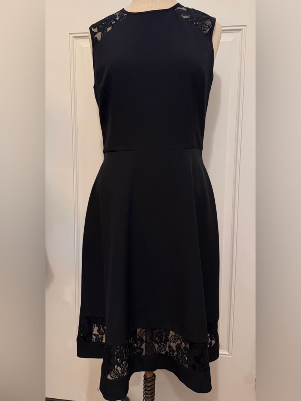 Anne Klein Black Lace Shoulders and Hem Dress
